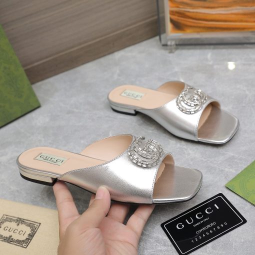 Gucci Gg Crystal Slippers Silver - Image 4