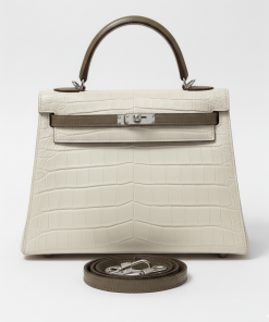 Hermès Kelly 28 Sellier Gris Perle & Gris Asphalte Matte Alligator Palladium Hardware