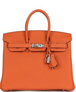 H Handbags Birkin 25 Orange Togo Palladium Hardware