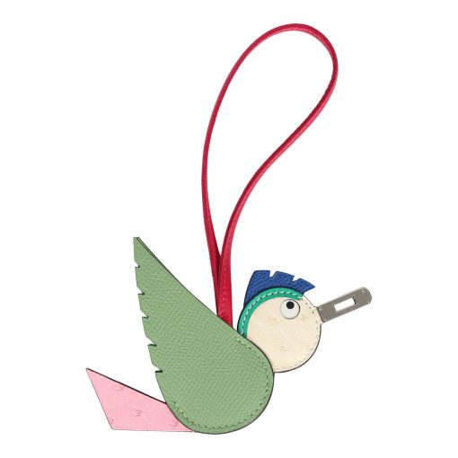 Hermes Birdy Charm Vert Criquet Bubblegum, Naturel, Menthe, Bleu France, Framboise Epsom Ostrich Chevre Mysore Swift Palladium Hardware - Image 2
