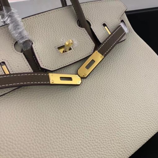 HERMES BIRKIN 25 TOGO BRUSHED LEATHER GOLD HARDWARE BEIGE GREY 30CM - Image 7