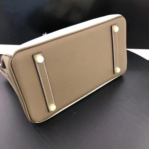 HERMES BIRKIN 25 TOGO BRUSHED LEATHER GOLD HARDWARE BEIGE GREY 30CM - Image 6