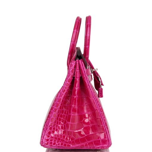 Hermes Birkin 25 Rose Mexico Shiny Porosus Crocodile Palladium Hardware - Image 3