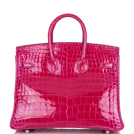 Hermes Birkin 25 Rose Mexico Shiny Porosus Crocodile Palladium Hardware - Image 4