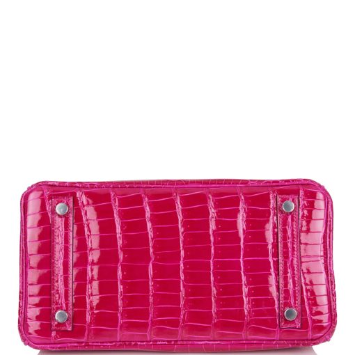 Hermes Birkin 25 Rose Mexico Shiny Porosus Crocodile Palladium Hardware - Image 5
