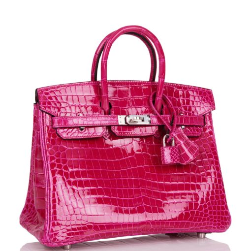 Hermes Birkin 25 Rose Mexico Shiny Porosus Crocodile Palladium Hardware - Image 2