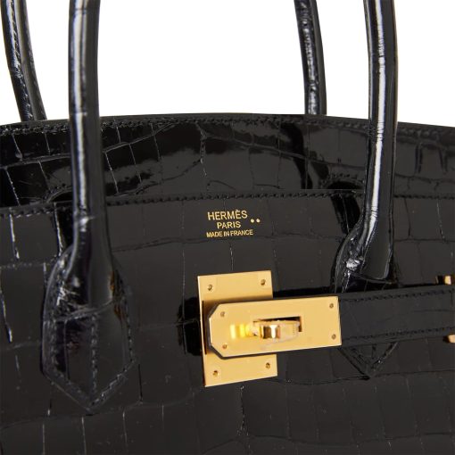 Hermes Birkin 30 Black Shiny Niloticus Gold Hardware - Image 6