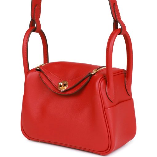 Hermes Mini Lindy Rouge Piment Swift Gold Hardware - Image 5