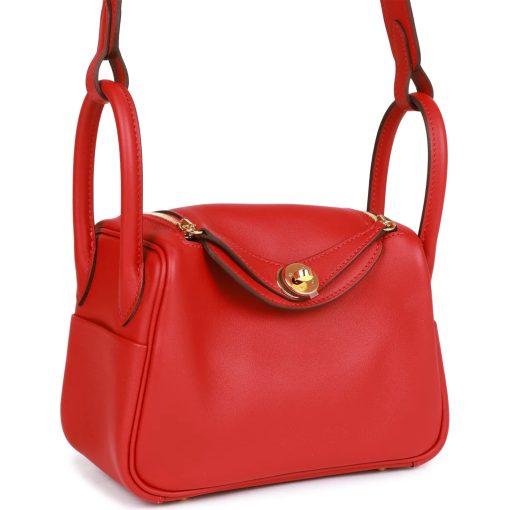 Hermes Mini Lindy Rouge Piment Swift Gold Hardware - Image 2