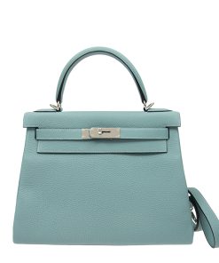 Hermès Kelly 28 Togo Palladium Hardware in Blue Jean