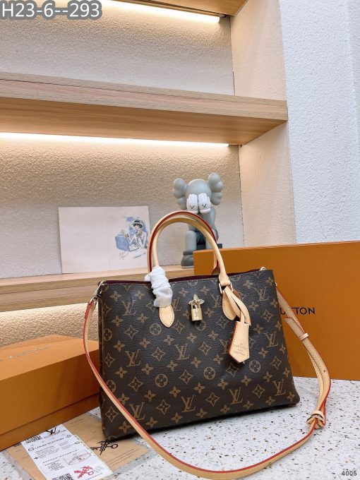 Louis Vuitton Flower Tote Bag Brown With Line Cream 34Cm - Image 3