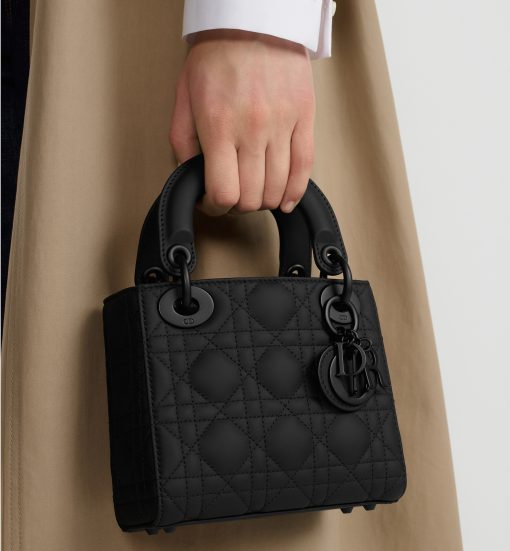 Mini Lady Dior Bag Black Ultramatte Cannage Calfskin - Image 6