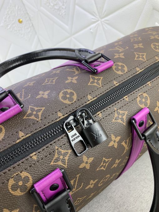 Louis Vuitton Keepall Bandouliere 50 Brown And Purple Line Macassar Canvasm46257 - Image 5
