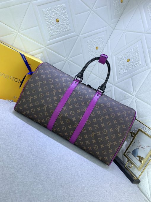 Louis Vuitton Keepall Bandouliere 50 Brown And Purple Line Macassar Canvasm46257 - Image 7