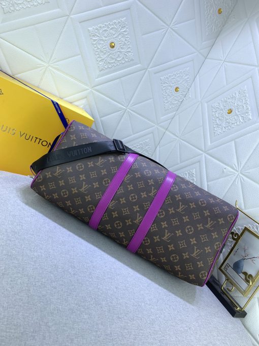 Louis Vuitton Keepall Bandouliere 50 Brown And Purple Line Macassar Canvasm46257 - Image 8