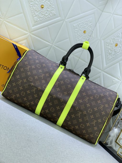 Louis Vuitton Keepall Bandouliere 50 Brown And Chartreuse Macassar Canvas M45866 - Image 8