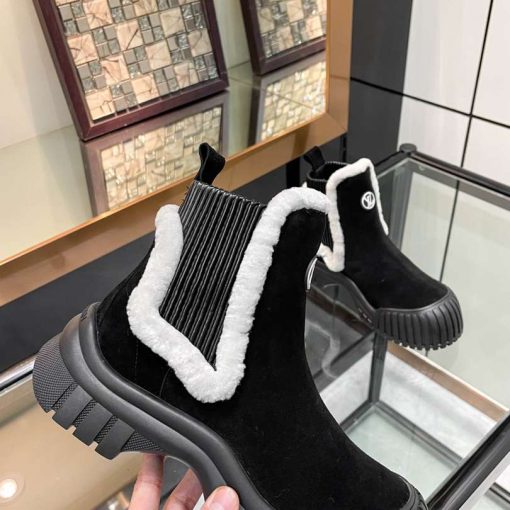 Dior Women D Fame Heeled Ankle Boot Suede Calfskin Black - Image 4