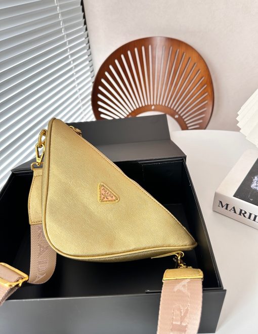 Prada Triangle Saffiano Leather Shoulder Bag Gold 28cm - Image 8