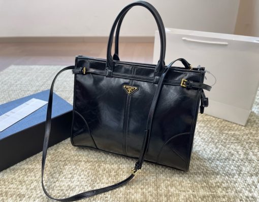 Prada Nylon Tote With Embroidered Logo Black 32Cm - Image 3