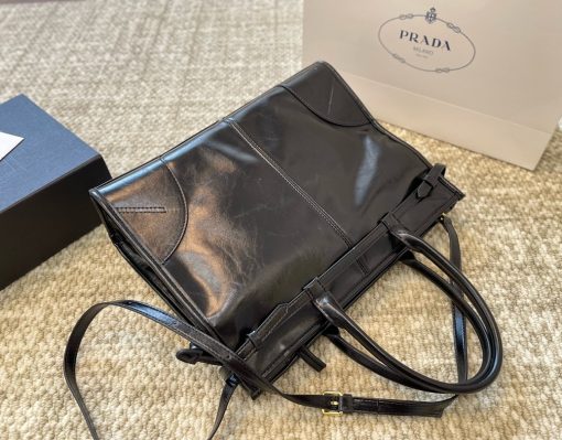 Prada Nylon Tote With Embroidered Logo Black 32Cm - Image 4