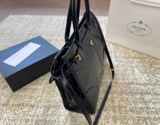 Prada Nylon Tote With Embroidered Logo Black 32Cm - Image 6