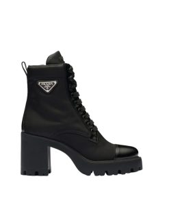 Prada Logo Plaque Ankle Boots Black