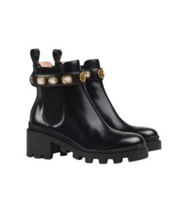 Gucci Women's Leather Ankle Boots With Strap Black 550036 Dks00 1000