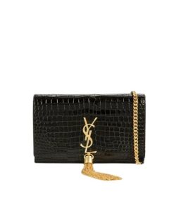 Saint Laurent Kate Medium Chain Bag With Tassel In Shiny Crocodile-Embossed Leather Black 354119Aaay14083