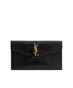 Saint Laurent Uptown Pouch In Crocodile Embossed Shiny Leather 565739Dnd0J1000