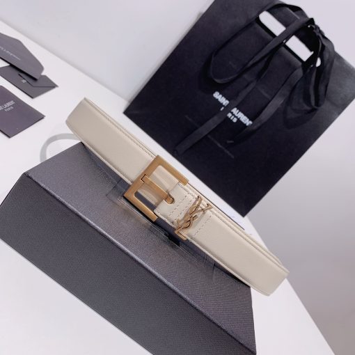 Saint Laurent Adjustable Square Buckle Belt White And Gold - Image 2