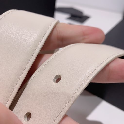 Saint Laurent Adjustable Square Buckle Belt White And Gold - Image 3