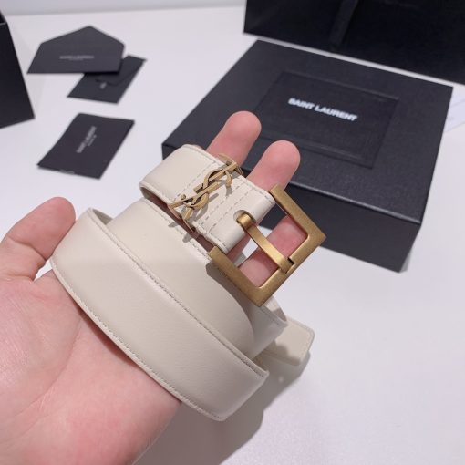 Saint Laurent Adjustable Square Buckle Belt White And Gold - Image 4