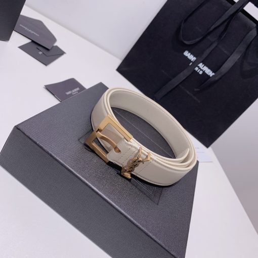 Saint Laurent Adjustable Square Buckle Belt White And Gold - Image 7