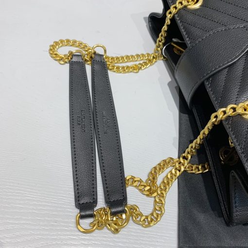 Saint Laurent Black Grain De Poudre Matelasse Chevron Monogram Shopping Bag Gold Hardware - Image 2