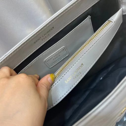 Saint Laurent Loulou Medium Chain Bag In Matelasse Y Leather Gray - Image 8