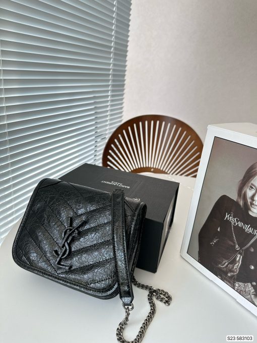 Saint Laurent Niki Vintage Leather Chain Wallet Black 19Cm - Image 8