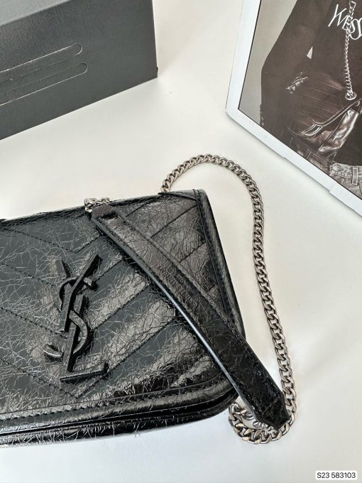 Saint Laurent Niki Vintage Leather Chain Wallet Black 19Cm - Image 5