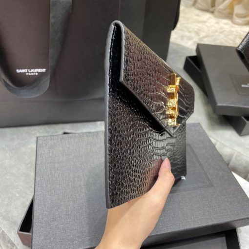 Saint Laurent Uptown Pouch In Crocodile Embossed Shiny Leather 565739Dnd0J1000 - Image 7