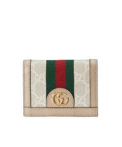 Gucci Ophidia Gg Card Case Wallet Beige And White 523155 Uulag 9682