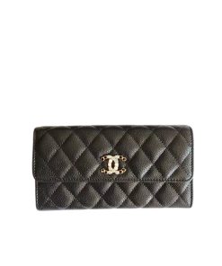 Chanel Cc 19 Quilted Black Leather Wallet
