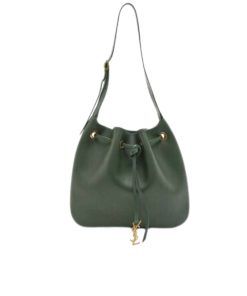 Saint Laurent Paris Vii Flat Hobo Bag In Smooth Leather Bag Dark Green 23Cm