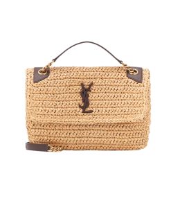 Saint Laurent Niki Medium Chain Bag In Raffia And Leather Natural 27Cm 633187Gg66W7069
