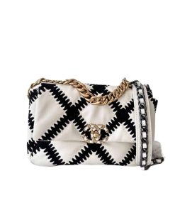 Chanel 19 Large Stitch Crossbody Bag White 24Cm