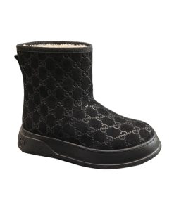Gucci 1955 Horsebit Snow Boots Leather And Shearling In Black Beige
