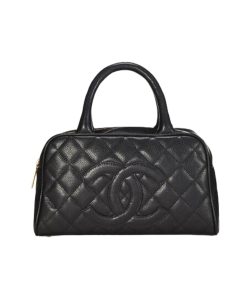 Chanel Timeless Cc Quilted Caviar Bowler Bag Black 25Cm