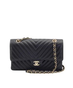 Chanel Black Chevron Medium Flap Bag 25Cm