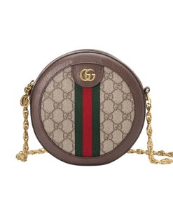 Gucci Ophidia Mini Gg Round Bag Beige And Brown 20Cm