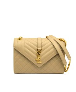 Saint Laurent Envelope Medium Chain Bag In Mix Matelasse Grain De Poudre Embossed Beige 24Cm 600185Bow912721