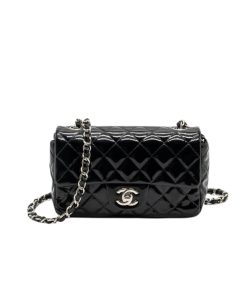 Chanel Mini Rectangular Flap Bag Patent Black 18Cm