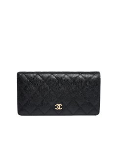 Chanel Black Caviar Leather Classic Long Flap Wallet 19.5Cm